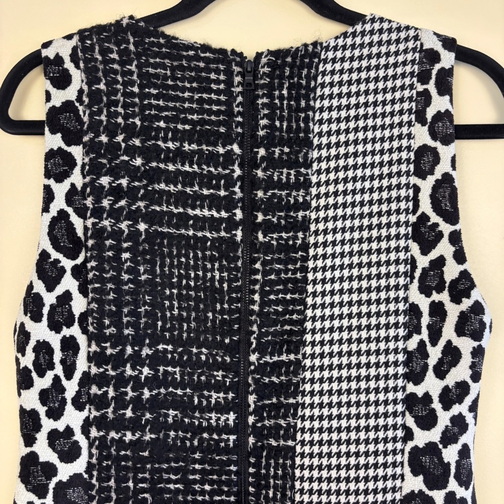 ALICE + OLIVIA Clyde Pattern Mix Wool Shift Dress Black/White Women Size 6 Tweed - Picture 7 of 11